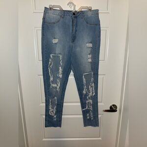 Shredded fashion nova ankle jeans